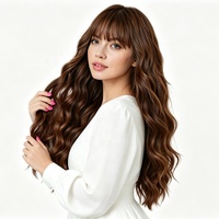 Perruque synthétique longue ondulée en fibre haute température, franges complètes, raie au milieu, pointes dégradées effet shaggy, 10 couleurs, 1 pièce