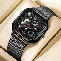 Sélectionné de luxe pour hommes montre-bracelet mécanique carré creux Art Squelette Design en acier inoxydable résistant à l'eau Texture esthétique