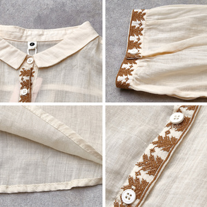 Camicia Boho Personalizzata da Donna: Blusa Beige in Ramia con Ricami Etnici - Servizio OEM/ODM - Product Image 2