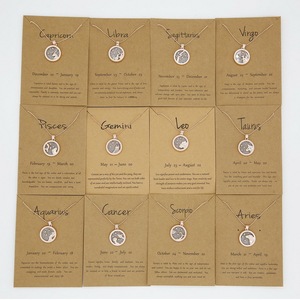 2 adet gündüz ve gece 12 zodyak dilek kartı takı yuvarlak burç astroloji ay yıldız kolye altın kaplama zodyak burcu BFF kolye - Product Image 3