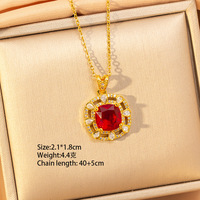 Kalung Liontin Grosir 26 Model Trendi Lapis Emas Stainless Steel Rantai Zirkon Merah Mahkota Ceri Bunga Hati Buah