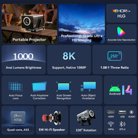 Projecteur portable 2026 populaire avec mise au point automatique, correction trapézoïdale, résolution 1080P, prise en charge 8K, système Android 14, WiFi 5G et Bluetooth pour home cinéma