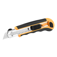 Couteau utilitaire rétractable en plastique avec poignée en TPR, auto-chargeant, avec 6 lames de 18 mm