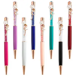 2022 New Design High-end style delicate flower decoration clip metal Ballpoint pen with custom logo