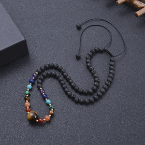 Collar de cristal de <span class=keywords><strong>7</strong></span> Chakras con cuentas largas, collar de piedra de Lava, piedra de ojo de tigre curativa - Product Image 4