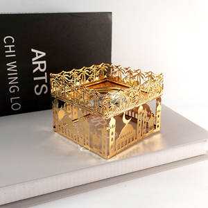 Nuovo Ramadan metallo quadrato arabico carbonella bruciatore di incenso adatto per il Festival Bakhoor Gold coperchio Muslim luna moschea bruciatore di incenso - Product Image 5