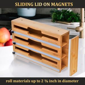 Groothandel Custom <span class=keywords><strong>2</strong></span>-In-1 Compatibele Bamboe Huishoudfolie Dispensers Aluminiumfolie Verpakking Opslag Laden Keuken Opbergdozen - Product Image 5