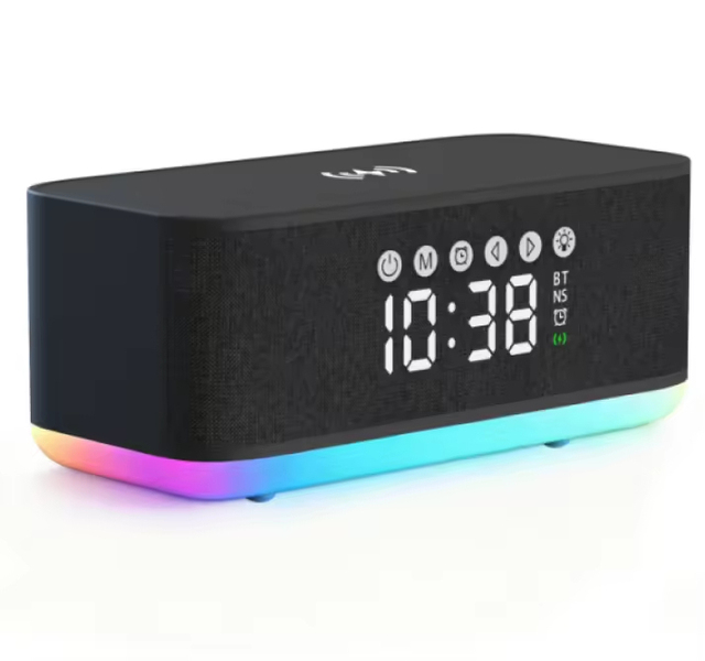 Wireless Charging Alarm Clock Bluetooth Speaker Portable Music Player Stereo Sound Multi Functions Speaker