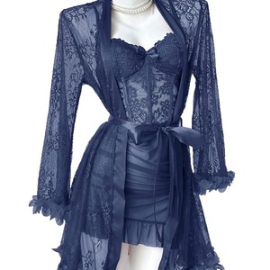 Ensemble de lingerie sexy en dentelle transparente pour femme, deux pièces, robe de nuit en maille avec robe de chambre, pyjama transparent - Product Image 5