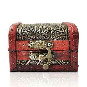 Vintage Wooden Crafts Boxes Decorative Storage Keepsake Box Mini Pirate Treasure Chest Box with Lock for Kids