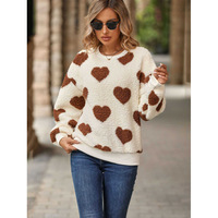 Nouveau sweat-shirt ample à manches longues en peluche à imprimé cœur pour femme, collection automne-hiver, veste décontractée polyvalente à col rond