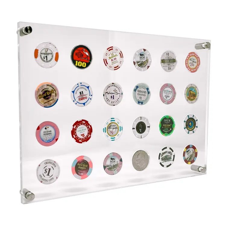 Medallero de moneda de acrílico transparente acrílico de fábrica con pantalla de moneda magnética soporte de fichas de póquer coleccionable