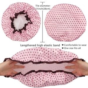 Bonnet de douche en satin pour femmes, double couche, imperméable, motif léopard, zèbre, points roses, points blancs, usage sanitaire - Product Image 3