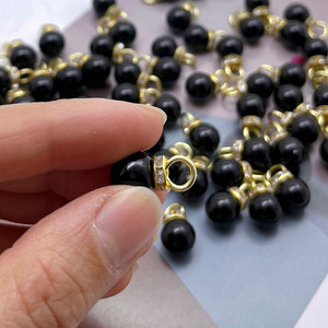 Abs Black Imitation Pearl Pendant With Gold Rhinestone Ring For Earring Making Jewelry Findings Round <b>Beads</b> Diy Components - Product Image 2