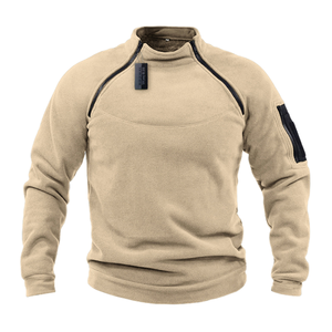 Sweat-shirts chauds d'hiver pour hommes en polaire, à manches longues, à col montant, demi-zip, couleur unie, coupe extérieure, vente en gros - Product Image 1