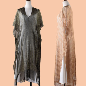 Kimono de malla metálica con brillo para mujer, con flecos, frente abierto, capa transparente para playa, chal con borlas para <span class=keywords><strong>fiesta</strong></span> de noche - Product Image 3