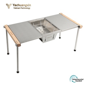 Outdoor Camping Stainless Steel Folding Picnic Combo <b>BBQ</b> <b>Table</b> <b>Table</b> <b>BBQ</b> Stove Wood Stove <b>Table</b> - Product Image 4