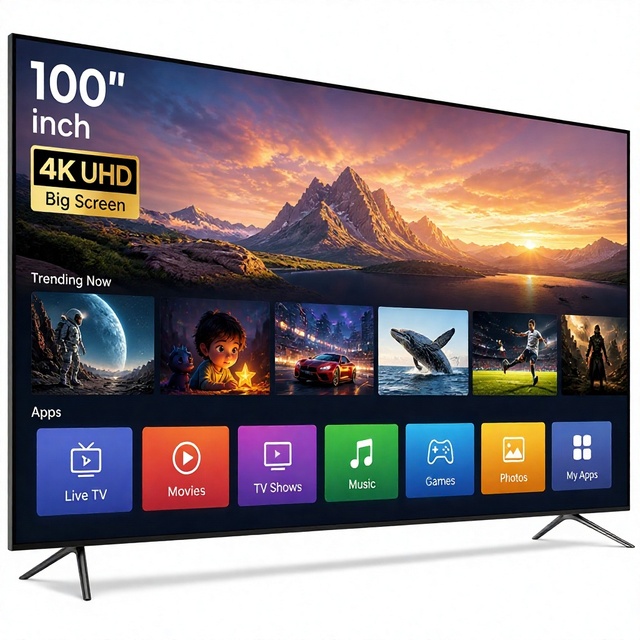 100 Inch 4K UHD Smart TV LED Backlight LCD Wide Screen with Wi-Fi for Hotel and Home Entertainment