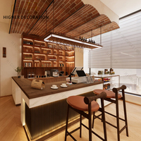 Conception personnalisée de café - Vitrine à café moderne - Comptoir de bar en bois avec éclairage LED pour café et restaurant
