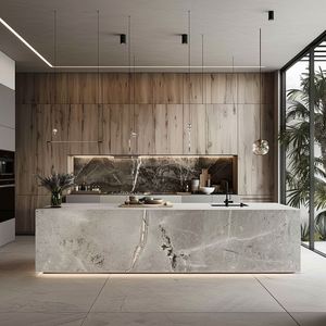 ห้องครัวบ้านทั้งหลังหรูหราทันสมัยดีไซน์ตู้ไม้เนื้อแข็งเคาน์เตอร์หินแกรนิตเคาน์เตอร์อ่างล้างจานก๊อกน้ำวิลล่าแบบกำหนดเองรับประทานอาหารในห้องครัว - Product Image 2