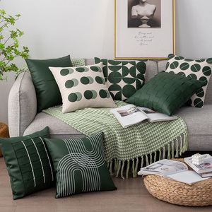 Funda De Almohada bordada de cuero PU de retazos Verdes Naturales nórdicos, funda de cojín de sofá antiguo para sofá, dormitorio, sala de estar - Product Image 1