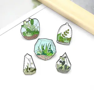 Custom Cactus Lover Potted Plant Mom Daddy Lady Brooch Lapel Pin Badge Metal Enamel Plant Pin