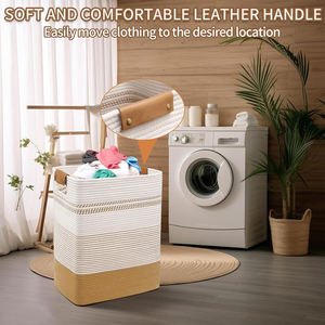 Large 85L Modern Multi-purpose <strong>Laundry</strong> <strong>Hamper</strong> Handles Decorative Storage Woven Basket <strong>White</strong> Jute Cotton Rope 17x13.8x22inch for - Product Image 5