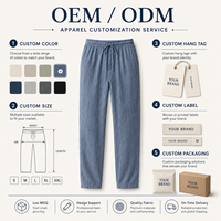 Pantalon en lin personnalisé pour homme, avec cordon de serrage, taille élastique, coupe décontractée, léger, pantalon de détente, OEM