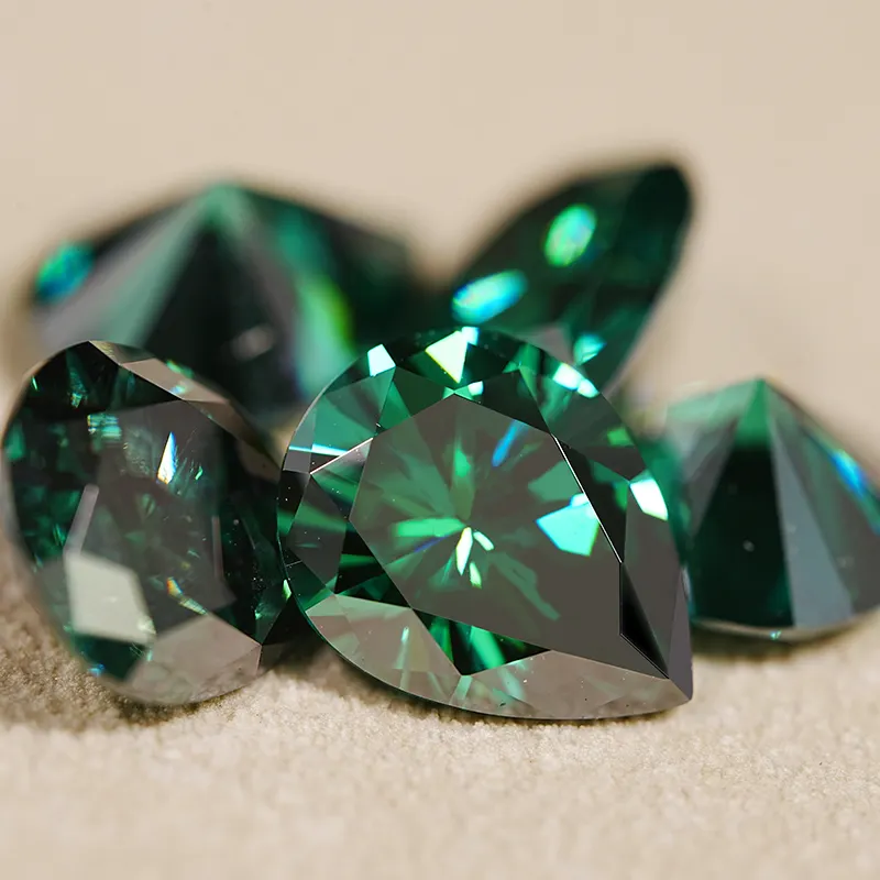 Sigem VVS Moissanite hijau alami 1 karat, batu permata longgar 5*8mm potongan pir tetesan air warna-warni untuk kalung perhiasan