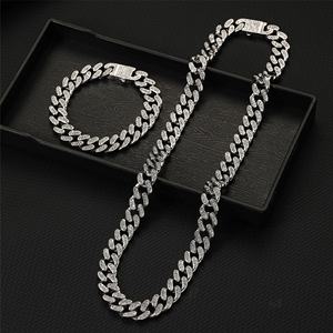 Grueso oro PVD hombres Acero inoxidable grueso Iced Out piedra completa <span class=keywords><strong>Bling</strong></span> joyería Schmuck cubano enlace cadena <span class=keywords><strong>Collar</strong></span> para hombres brazalete - Product Image 2