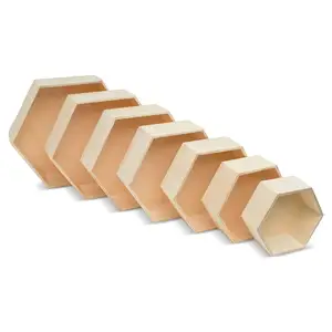 Hexagon Designer Wood Honeycomb Ornament Modular Floating Wall Shelf Storage Holders & Racks