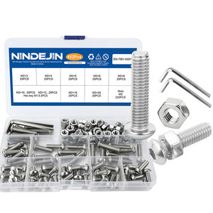 Kit de Tornillos para Muebles de Acero Inoxidable, Tornillos de Cabeza Hexagonal M2 M3 M4 M5 M6, Pernos y Tuercas Lisos, Estándar DIN A2-70 - Product Image 1