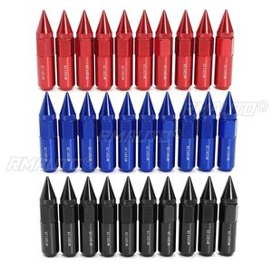 20 pièces d'écrous de roue de voiture en aluminium M12X1.25 avec pointes de 60 mm, allongés, Tuner, bleu/rouge/noir - Product Image 2