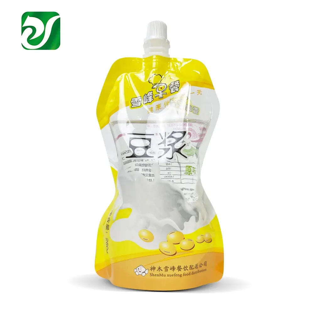 كيس بلاستيكي شفاف مطبوع لتعبئة حليب الصويا يمكن استخدامه كعلبة غذائية
