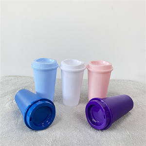 Tazas <span class=keywords><strong>de</strong></span> café en blanco reutilizables para manualidades, tazas <span class=keywords><strong>de</strong></span> <span class=keywords><strong>vinilo</strong></span> reutilizables <span class=keywords><strong>de</strong></span> color sólido <span class=keywords><strong>de</strong></span> 16oz, para café caliente, paquete con tapas - Product Image 3