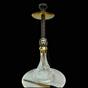 Ensemble Chicha de Luxe Double Face Tête de Lion, 6 Couleurs, Tige en Résine Gaufrée, Base en Verre de Cristal Taillé Premium, Pipe à Eau Shisha - Product Image 5