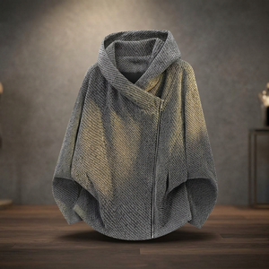 Poncho à capuche tricoté unisexe, couleur dégradée, fermeture éclair, coupe ample, coupe-vent, vêtements d'automne - Product Image 3