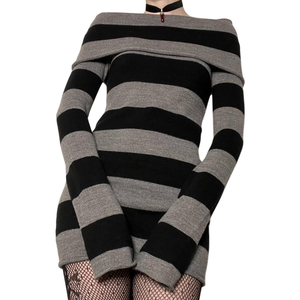סרוג שמלת off-כתף Bodycon שמלת וינטג אסתטי Y2k גראנג 'בגדי נשים ארוך שרוול קיץ 1 חתיכה מזדמן שמלות - Product Image 4