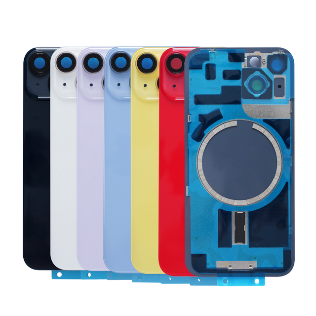 Back Glass for iPhone 14 Battery Cover with Metal Plate and Magnet Ring with Frame for iPhone 14 Plus