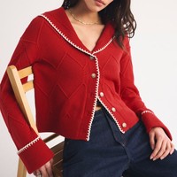 Cardigan nautique à col pour femme en coton, coupe ample avec empiècements côtelés