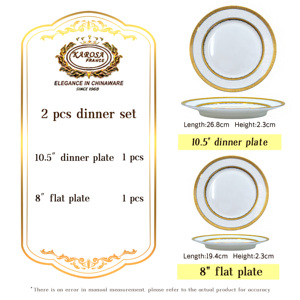 Karosa จานอาหารค่ำลายกระดูกจีนขนาด8นิ้ว10.5นิ้วขอบทองสำหรับร้านอาหารเกินมาตรฐานอาหารที่ผ่านการรับรอง - Product Image 2