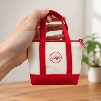 Sac fourre-tout personnalisé pliable en toile brodée bicolore avec fermeture éclair, mini pochette de rangement pour accessoires, pièces de monnaie et clés