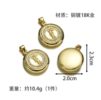 Pendentif rond en cuivre plaqué or 18 carats avec statue de saint, accessoire pendentif plaque de saint en forme de figure humaine sertie de zircone