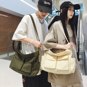 Grand sac à bandoulière en toile unisexe multi-poches fourre-tout à la mode avec fermeture éclair pour hommes et femmes - Product Image 2