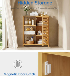 Mobiletto Laterale in Bambù, Armadietto da Bagno con Anta e 3 Ripiani Aperti - Product Image 6