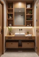 Meuble-lavabo mural pour hôtel Anewson avec armoire miroir et éclairage LED