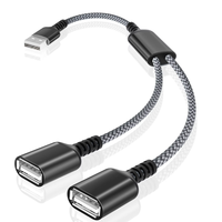 Kabel Ekstensi Hub Port Ganda 1 Male 2 Female USB 2.0 Aluminium Alloy Splitter untuk Mac/Mobil//PS5/Laptop