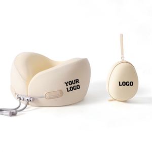 Oreiller de voyage personnalisé en soie glacée et mousse à mémoire de forme, avec sangles réglables, facile à transporter, logo, massage, portable pour les vols, les trains, le bureau - Product Image 1