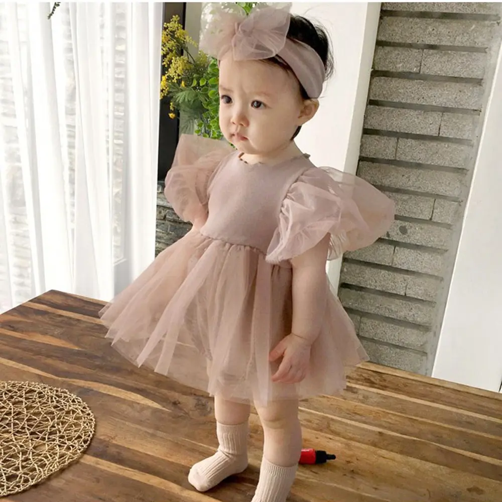 아기 옷 소녀 일반 1 년 아기 소녀 드레스 + 머리띠 레이스 랜턴 슬리브 옷 신생아 드레스 아기 여름 드레스