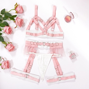 New Style Sexy Metal Ring Splicing Suspenders Women's Underwear Lace-Up Cute Girls Mesh Lingerie Set - Product Image 6